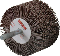 Superior Abrasives - 2-1/2" Diam x 1-1/2" Face Width, Very Fine Aluminum Oxide Coated Mounted Flap Wheel - 1/4" Shank Mount, 240 Grit, J Weighted Cloth Backing, 9,000 Max RPM - Industrial Tool & Supply