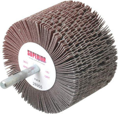 Superior Abrasives - 3" Diam x 2" Face Width, Very Fine Aluminum Oxide Coated Mounted Flap Wheel - 1/4" Shank Mount, 180 Grit, J Weighted Cloth Backing, 6,000 Max RPM - Industrial Tool & Supply
