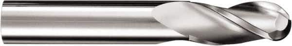 SGS - 3/8" Diam, 1/2" LOC, 3 Flute Solid Carbide Ball End Mill - TiB2 Finish, Single End, 4" OAL, 3/8" Shank Diam, Spiral Flute - Industrial Tool & Supply