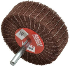 Superior Abrasives - 3" Diam x 1" Face Width, Medium Aluminum Oxide Coated Mounted Flap Wheel - 1/4" Shank Mount, 80 Grit, Interleaf, 8,000 Max RPM - Industrial Tool & Supply
