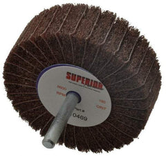 Superior Abrasives - 3" Diam x 1" Face Width, Very Fine Aluminum Oxide Coated Mounted Flap Wheel - 1/4" Shank Mount, 180 Grit, Interleaf, 8,000 Max RPM - Industrial Tool & Supply