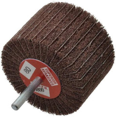 Superior Abrasives - 3" Diam x 2" Face Width, Medium Aluminum Oxide Coated Mounted Flap Wheel - 1/4" Shank Mount, 80 Grit, Interleaf, 8,000 Max RPM - Industrial Tool & Supply