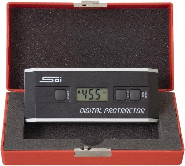 SPI - 360° Measuring Range, Dial Protractor - Accuracy Up to 0.10 at 0 -10 and 0.10 at 80 to 90°, 1.5V Battery Included - Industrial Tool & Supply