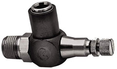 Norgren - 1/2" Tube Inlet x 1/2" NPTF Outlet Right Angle Adjustable Flow Control Valve - 5 to 150 psi, Needle Valve & Thermoplastic Material - Industrial Tool & Supply