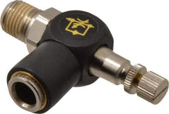 Norgren - 3/8" Tube Inlet x 1/4" NPTF Outlet Right Angle Adjustable Flow Control Valve - 5 to 150 psi, Needle Valve & Thermoplastic Material - Industrial Tool & Supply