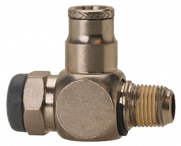 Norgren - 1/2" Tube Inlet x 1/2" NPT Outlet Tamper Resistant Flow Control Valve - 5 to 150 psi, Needle Valve & Brass Material - Industrial Tool & Supply