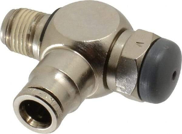 Norgren - 1/8" Tube Inlet x 1/4" NPT Outlet Tamper Resistant Flow Control Valve - 5 to 150 psi, Needle Valve & Brass Material - Industrial Tool & Supply