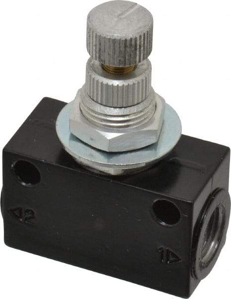 Norgren - 1/8" NPT Inlet x 1/8" NPT Outlet In-Line Flow Control Valve - 15 to 145 psi, Needle Valve & Aluminum Material - Industrial Tool & Supply