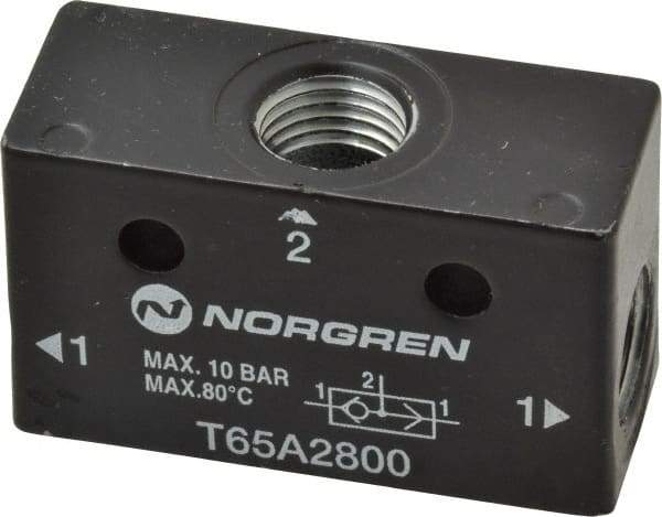 Norgren - 1/4" NPT x 1/4" NPT Shuttle Valve - 10 to 145 psi & Zinc Body - Industrial Tool & Supply
