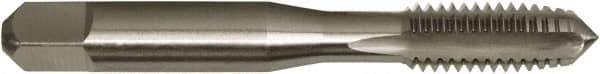 Vermont Tap & Die - 3/8-16 UNC 2/3B 3 Flute Bright Finish High Speed Steel Straight Flute Standard Hand Tap - Plug, Right Hand Thread, 2-15/16" OAL, 1-1/4" Thread Length, H3 Limit, Oversize - Exact Industrial Supply