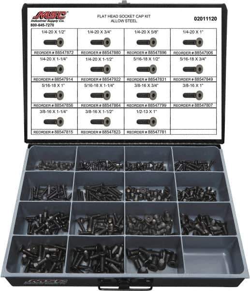 Value Collection - 360 Piece Steel Socket Head Cap Screws - 1/4 to 1/2 Thread - Industrial Tool & Supply