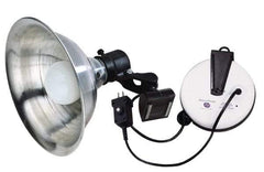 Made in USA - 18 AWG, 20' Cable Length, Cord & Cable Reel with Incandescent Hand Lamp End - 0 Outlets, 15 Amps, 110/115 Volts, SJT Cable, White/Black Reel - Industrial Tool & Supply