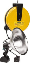 Made in USA - 18 AWG, 50' Cable Length, Cord & Cable Reel with Incandescent Hand Lamp End - 0 Outlets, 15 Amps, 110/115 Volts, SJT Cable, White/Black Reel - Industrial Tool & Supply