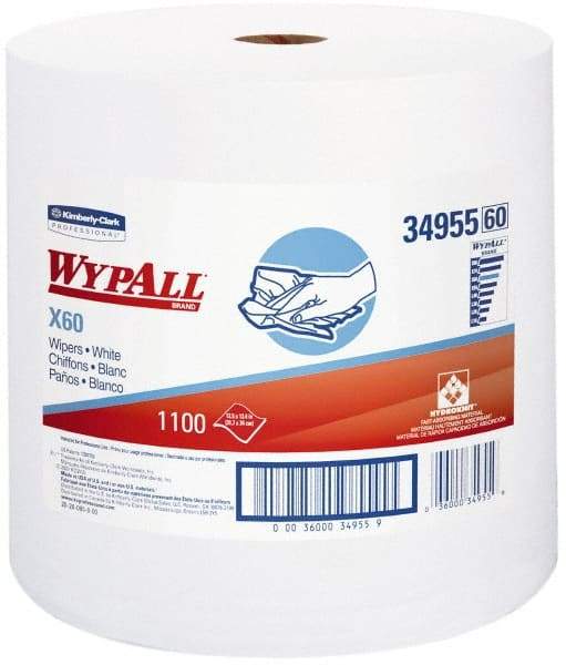 WypAll - X60 Dry Shop Towel/Industrial Wipes - Jumbo Roll, 13-3/8" x 12-5/8" Sheet Size, White - Industrial Tool & Supply