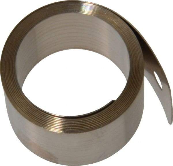 Gardner Spring - 0.012" Thick x 38" Long, 5 Lb Capacity Constant Force Spring - 0.81" Wide, 1.02" ID of Reflection, 1.84" Initial Extension, 0.187" End Hole Diam - Industrial Tool & Supply
