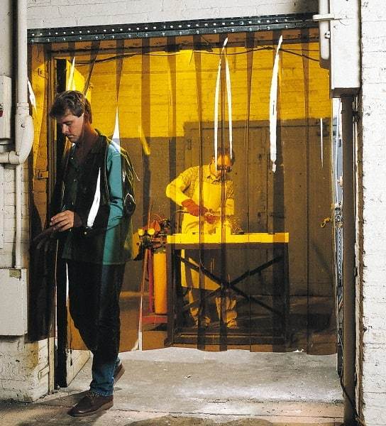 Steiner - 6 Ft. Wide x 6 Ft. High x 0.08 Inch Thick, Vinyl Strip Welding Curtain Kit - Amber with Pipe Mount Clamping Hardware - Industrial Tool & Supply