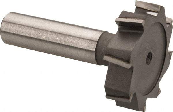 Made in USA - 1-1/2" Diam x 3/8" Face Width, Carbide-Tipped, 8 Teeth, Shank Connection Woodruff Keyseat Cutter - Uncoated, 2-3/8" OAL x 1/2" Shank, Staggered Teeth, ANSI 1212, Old Standard G - Industrial Tool & Supply