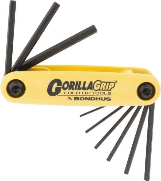 Bondhus - 9 Piece Fold-Up Hex Key Set - Hex Range 0.05 to 3/16" - Industrial Tool & Supply