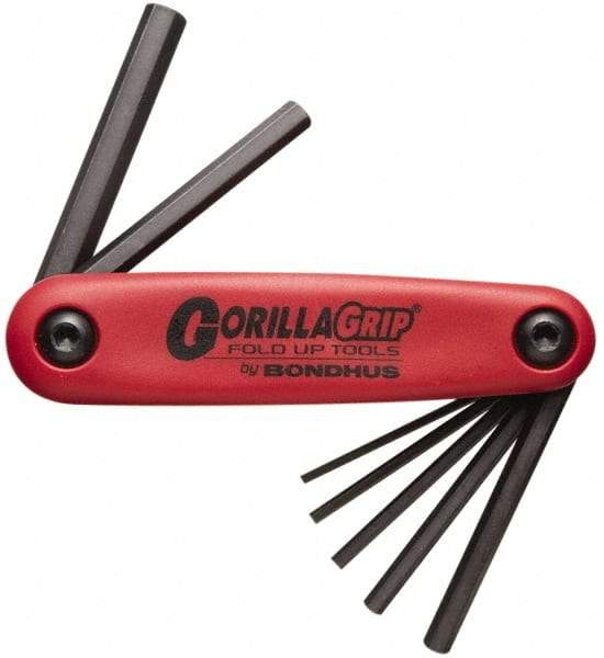 Bondhus - 7 Piece Fold-Up Hex Key Set - Hex Range 1.5 to 6mm - Industrial Tool & Supply