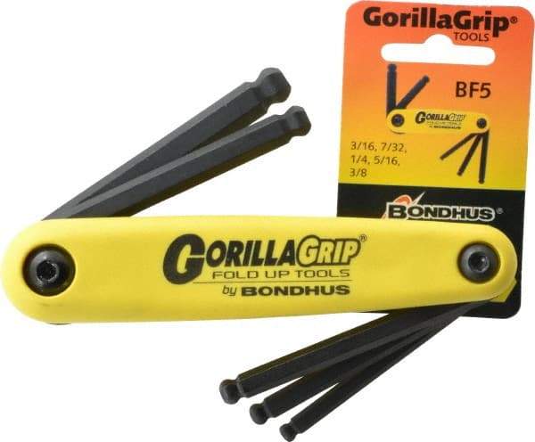Bondhus - 5 Piece Fold-Up Hex Key Set - Hex Range 3/16 to 3/8" - Industrial Tool & Supply