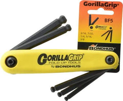 Bondhus - 5 Piece Fold-Up Hex Key Set - Hex Range 3/16 to 3/8" - Industrial Tool & Supply
