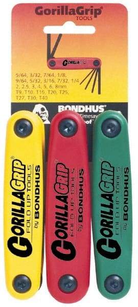 Bondhus - 24 Piece T9 to T40 Fold-Up Torx/Hex Combo Key Set - T9, T10, T15, T20, T25, T27, T30, T40 Torx Size - Industrial Tool & Supply