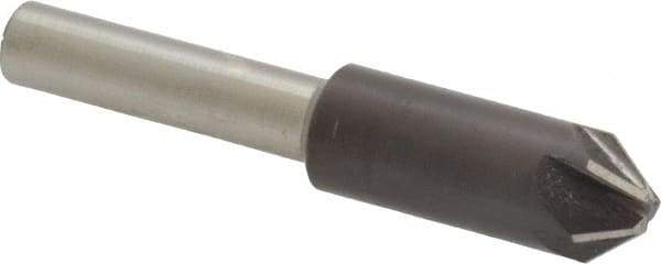 Interstate - 3/8" Head Diam, 1/4" Shank Diam, 6 Flute 82° High Speed Steel Countersink - Bright Finish, 2" OAL, Single End, Straight Shank, Right Hand Cut - Industrial Tool & Supply
