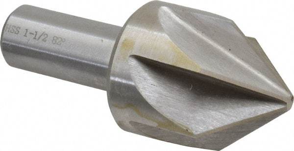 Interstate - 1-1/2" Head Diam, 3/4" Shank Diam, 6 Flute 82° High Speed Steel Countersink - Bright Finish, 3-1/2" OAL, Single End, Straight Shank, Right Hand Cut - Industrial Tool & Supply