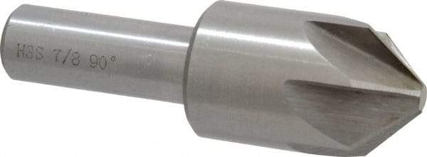 Interstate - 7/8" Head Diam, 1/2" Shank Diam, 6 Flute 90° High Speed Steel Countersink - Bright Finish, 2-3/4" OAL, Single End, Straight Shank, Right Hand Cut - Industrial Tool & Supply