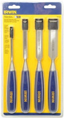 Irwin - 4 Piece Wood Chisel Set - 10-3/4" OAL, Sizes Included 1/4 to 1" - Industrial Tool & Supply