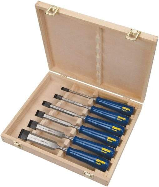 Irwin - 6 Piece Wood Chisel Set - 10-3/4" OAL, Sizes Included 1/4 to 1-1/4" - Industrial Tool & Supply