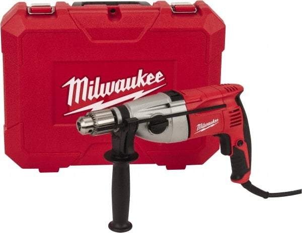 Milwaukee Tool - 120 Volt 1/2" Keyed Chuck Electric Hammer Drill - 0 to 20,000 & 0 to 40,000 BPM, 0 to 1,350 & 0 to 2,500 RPM, Reversible - Industrial Tool & Supply
