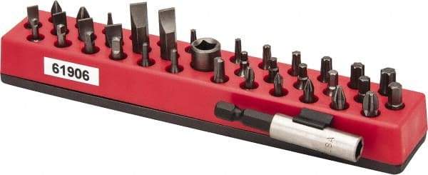 Proto - 38 Piece, Screwdriver Insert Bit Set - #0, #1, #2, #3 & Reduced Dia: #2 Phillips, T6 to T40 Torx, #1 & #2 Pozidriv, #0, #1, #2 & #3 Square Recess, 4F-5R, 6F-8R, 8F-10R, 10F-12R, 12F-14R & 14F-16R Slotted - Industrial Tool & Supply