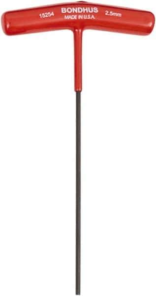 Bondhus - 2.5mm Hex, T-Handle Cushion Grip, Hex Key - 9" OAL, Metric System of Measurement - Industrial Tool & Supply