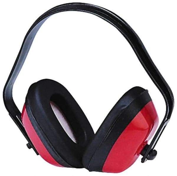 PRO-SAFE - Three Position Black & Red PVC Leather Cushion Earmuffs - 15 NRR Rating, Adjustable Headband - Industrial Tool & Supply