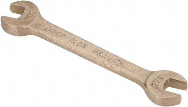 Ampco - 3/8" x 7/16" Nonsparking Open End Wrench - 5" OAL, Double End, Plain Finish, 15° Head Angle - Industrial Tool & Supply
