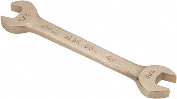 Ampco - 7/16" x 1/2" Nonsparking Open End Wrench - 5" OAL, Double End, Plain Finish, 15° Head Angle - Industrial Tool & Supply