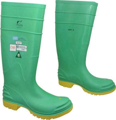 Dunlop Protective Footwear - Men's Size 7 Medium Width Steel Knee Boot - Green, PVC Upper, 16" High, Chemical Resistant, Dielectric, Non-Slip - Industrial Tool & Supply