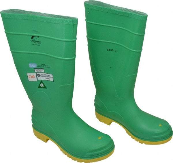 Dunlop Protective Footwear - Men's Size 8 Medium Width Steel Knee Boot - Green, PVC Upper, 16" High, Chemical Resistant, Dielectric, Non-Slip - Industrial Tool & Supply