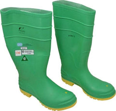 Dunlop Protective Footwear - Men's Size 9 Medium Width Steel Knee Boot - Green, PVC Upper, 16" High, Chemical Resistant, Dielectric, Non-Slip - Industrial Tool & Supply