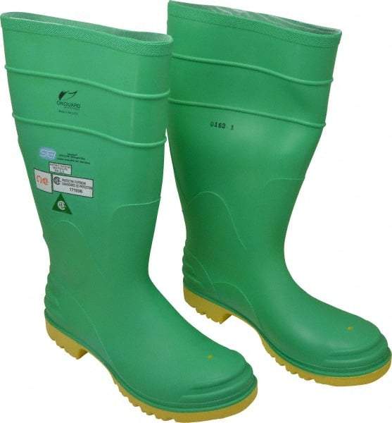 Dunlop Protective Footwear - Men's Size 10 Medium Width Steel Knee Boot - Green, PVC Upper, 16" High, Chemical Resistant, Dielectric, Non-Slip - Industrial Tool & Supply