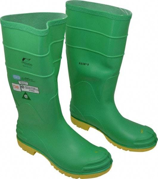Dunlop Protective Footwear - Men's Size 11 Medium Width Steel Knee Boot - Green, PVC Upper, 16" High, Chemical Resistant, Dielectric, Non-Slip - Industrial Tool & Supply
