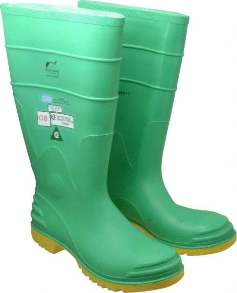 Dunlop Protective Footwear - Men's Size 12 Medium Width Steel Knee Boot - Green, PVC Upper, 16" High, Chemical Resistant, Dielectric, Non-Slip - Industrial Tool & Supply