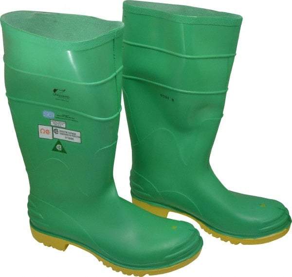 Dunlop Protective Footwear - Men's Size 14 Medium Width Steel Knee Boot - Green, PVC Upper, 16" High, Chemical Resistant, Dielectric, Non-Slip - Industrial Tool & Supply