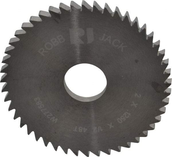 RobbJack - 2" Diam x 1/8" Blade Thickness x 1/2" Arbor Hole Diam, 48 Tooth Slitting and Slotting Saw - Arbor Connection, Right Hand, Uncoated, Solid Carbide, Concave Ground - Industrial Tool & Supply