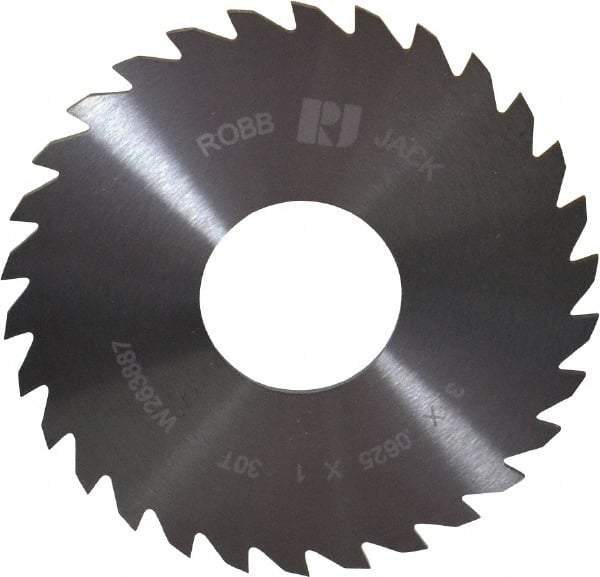 RobbJack - 3" Diam x 1/16" Blade Thickness x 1" Arbor Hole Diam, 30 Tooth Slitting and Slotting Saw - Arbor Connection, Right Hand, Uncoated, Solid Carbide, Concave Ground - Industrial Tool & Supply
