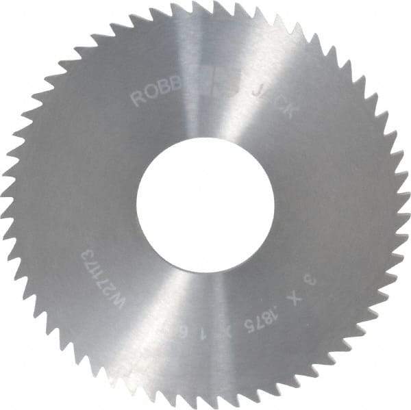 RobbJack - 3" Diam x 3/16" Blade Thickness x 1" Arbor Hole Diam, 60 Tooth Slitting and Slotting Saw - Arbor Connection, Right Hand, Uncoated, Solid Carbide, Concave Ground - Industrial Tool & Supply