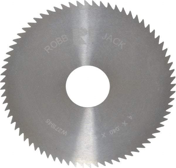 RobbJack - 4" Diam x 0.04" Blade Thickness x 1" Arbor Hole Diam, 72 Tooth Slitting and Slotting Saw - Arbor Connection, Right Hand, Uncoated, Solid Carbide, Concave Ground - Industrial Tool & Supply