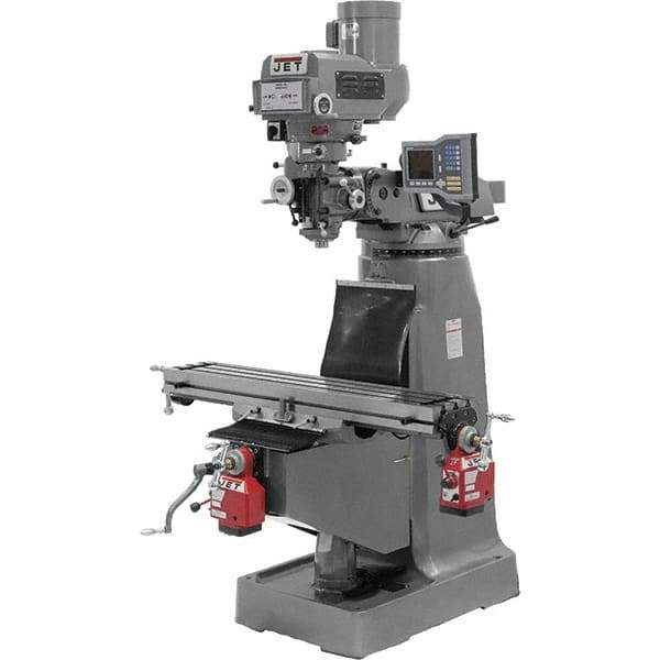 Jet - 9" Table Width x 49" Table Length, Variable Speed Pulley Control, 3 Phase Knee Milling Machine - R8 Spindle Taper, 3 hp - Industrial Tool & Supply