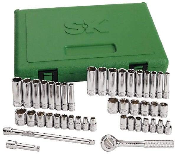 SK - 41 Piece 1/4" Drive Standard Deep Socket Set - 12 Points, 3/16 to 9/16", 5 to 14mm, Inch/Metric Measurement Standard - Industrial Tool & Supply